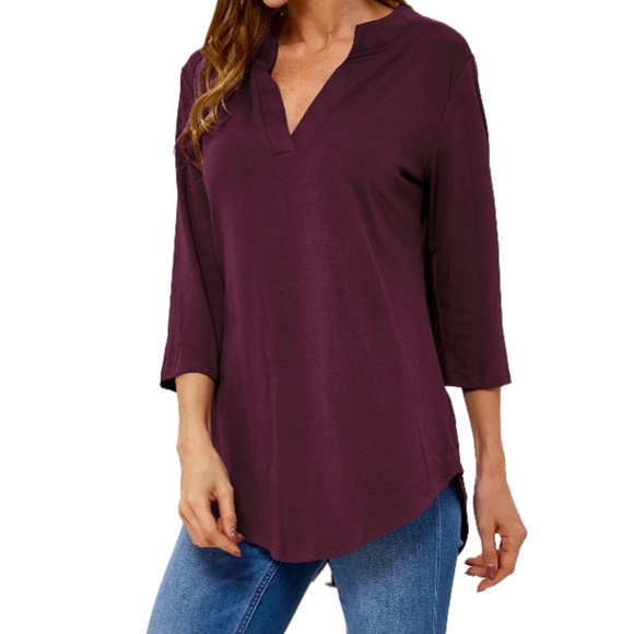 NEW Burgundy 3/4 Sleeve Pintuck Tunic Top Red Valentines Office Blouse Medium - Picture 3 of 9